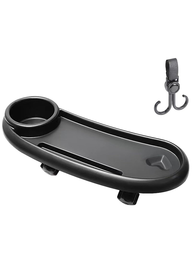 3 In 1 Stroller Cup Holder with Snack Tray & Phone Holder, Universal Stroller Snack Tray for Baby Bottle, Removable Stroller Cup Holder, Black, ABS Material