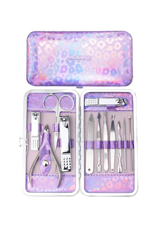 ZIZZON Nail Clippers Kit Manicure Pedicure Set with Holographic CasePurple
