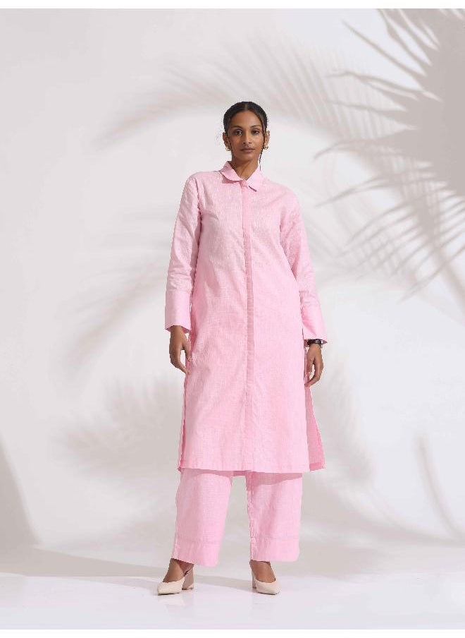 trueBrowns Pink Cotton Embroidered Kurta Set