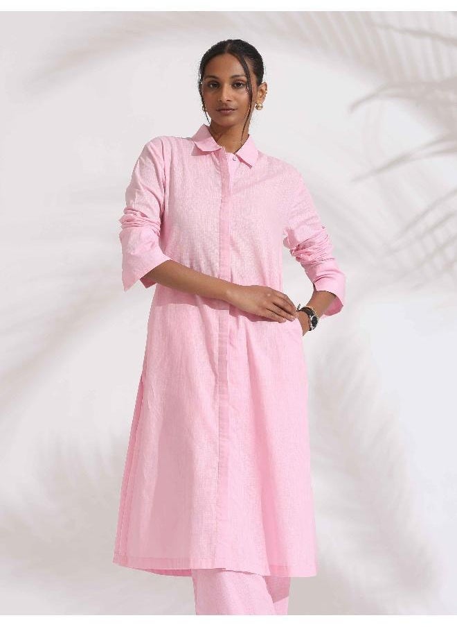trueBrowns Pink Cotton Embroidered Kurta Set
