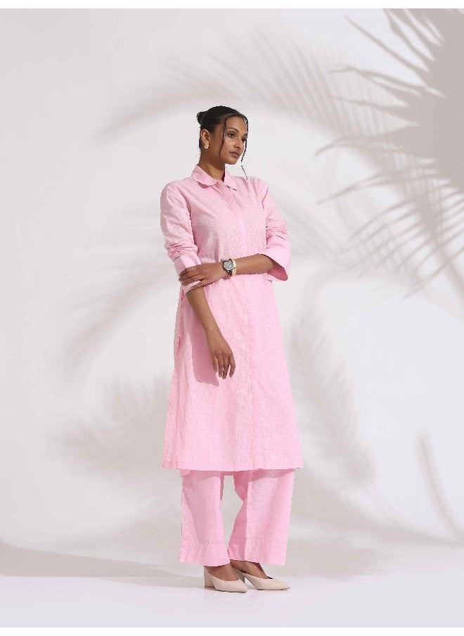 trueBrowns Pink Cotton Embroidered Kurta Set