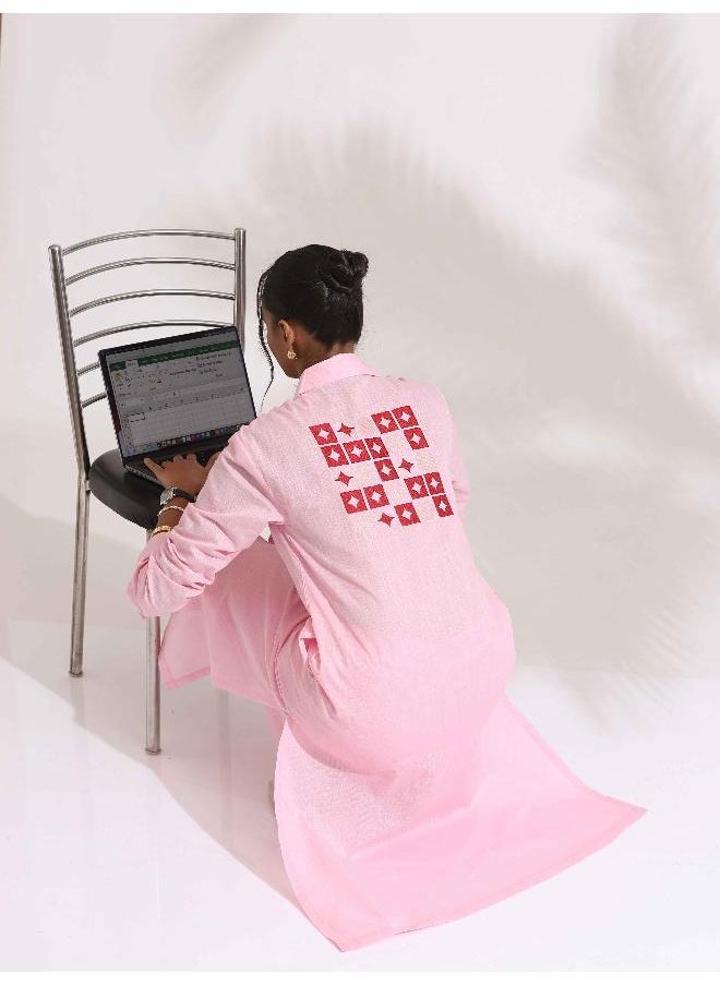 trueBrowns Pink Cotton Embroidered Kurta Set