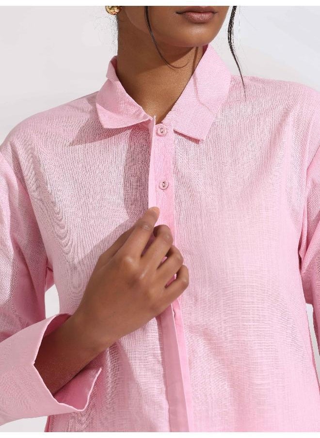 trueBrowns Pink Cotton Embroidered Kurta Set