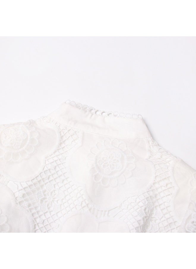 French Vintage Court Style Lace Embroidered A-Line Dress for Women - Flattering Waist-Defined Short Skirt