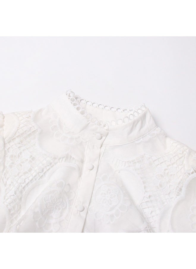 French Vintage Court Style Lace Embroidered A-Line Dress for Women - Flattering Waist-Defined Short Skirt
