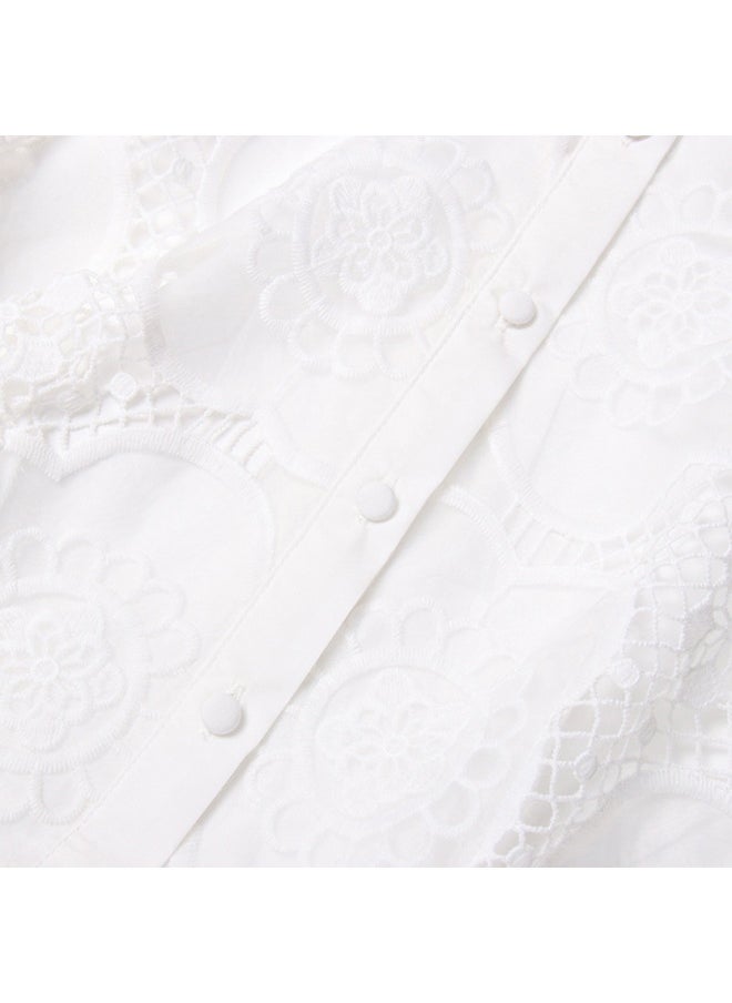 French Vintage Court Style Lace Embroidered A-Line Dress for Women - Flattering Waist-Defined Short Skirt