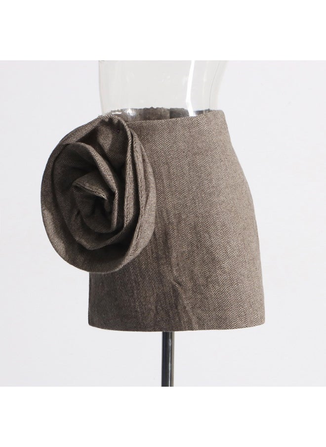 French Elegant Artistic A-Line Skirt with 3D Floral Design - Unique Women’s Midi Skirt