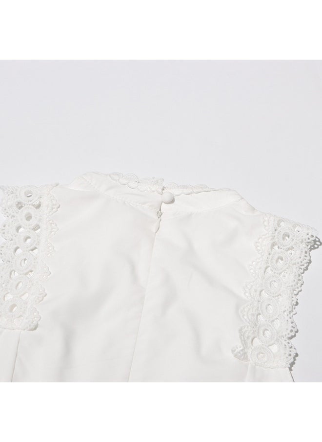 Elegant White Lace - Embroidered Gown, Sleeveless & Hollow - Out Details, Runway - Style Dress