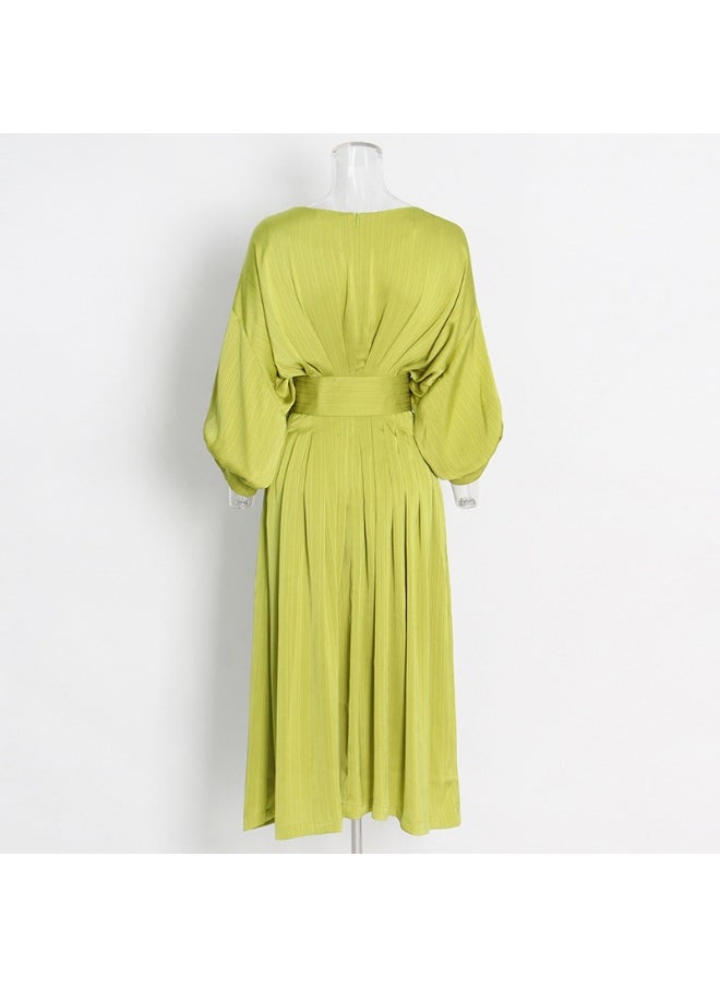 Pleated Belted Dress