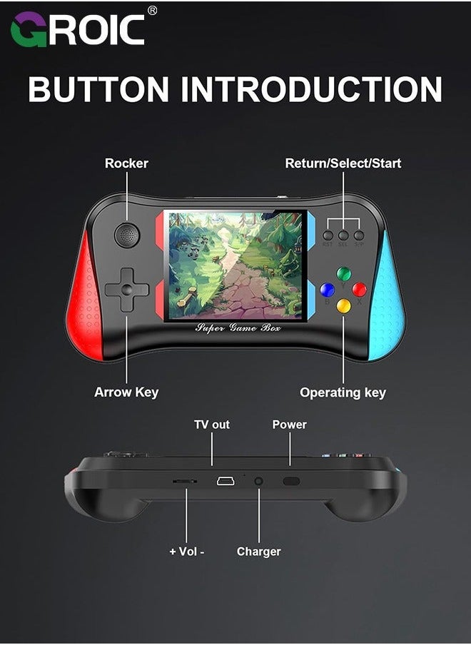 Black Handheld Game Console, 3.5 Inch Screen, Mini Games Console with 500 Classical Portable Video Consoles, Gaming Support for Connecting TV & Two Players