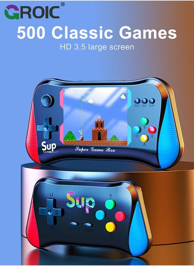 Black Handheld Game Console, 3.5 Inch Screen, Mini Games Console with 500 Classical Portable Video Consoles, Gaming Support for Connecting TV & Two Players