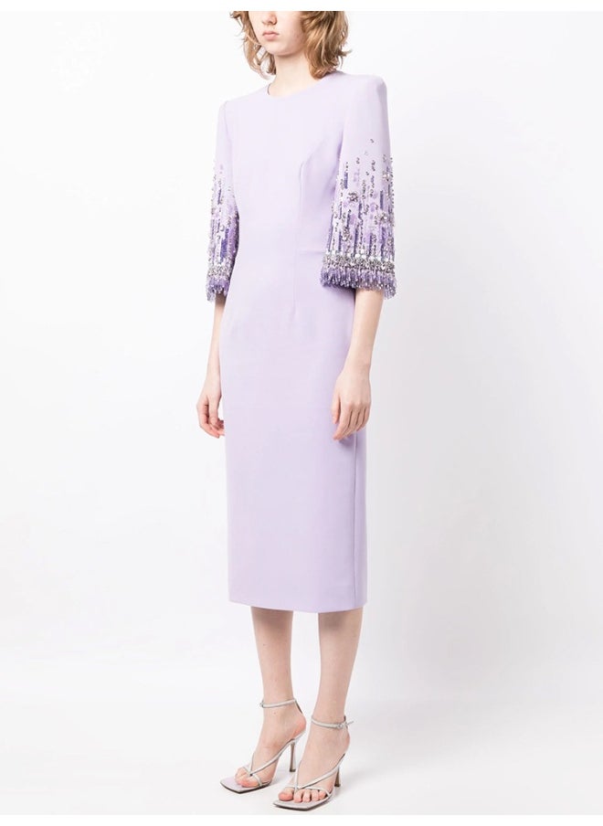 New Fashionable Mid-Length Dress with Beading and Rhinestone Embellishments