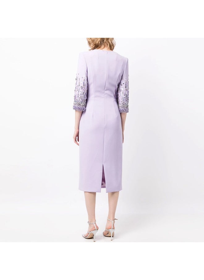 New Fashionable Mid-Length Dress with Beading and Rhinestone Embellishments