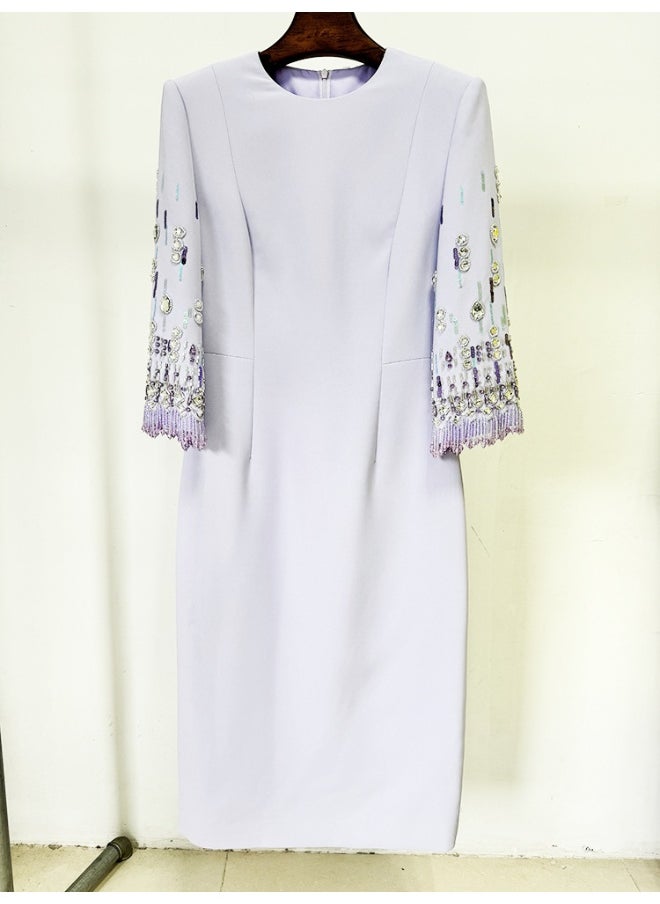 New Fashionable Mid-Length Dress with Beading and Rhinestone Embellishments