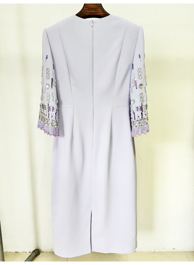 New Fashionable Mid-Length Dress with Beading and Rhinestone Embellishments