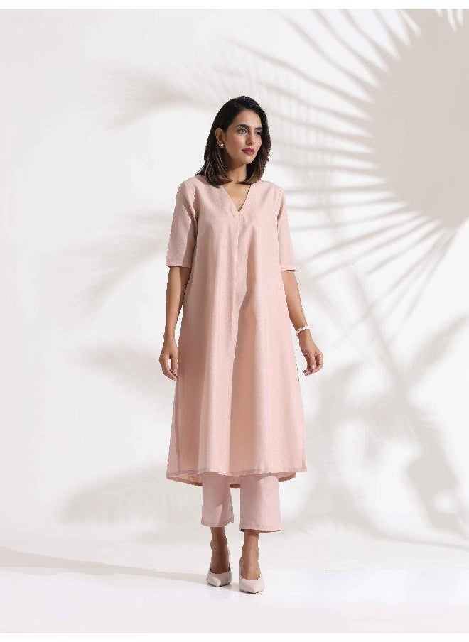 trueBrowns Light Pink Slub Kurta Set