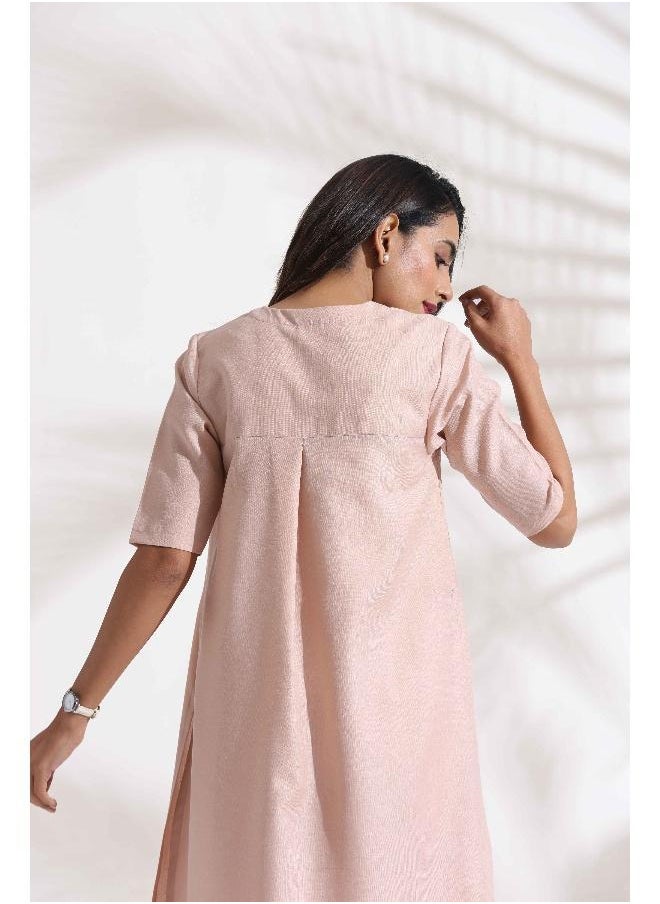 trueBrowns Light Pink Slub Kurta Set