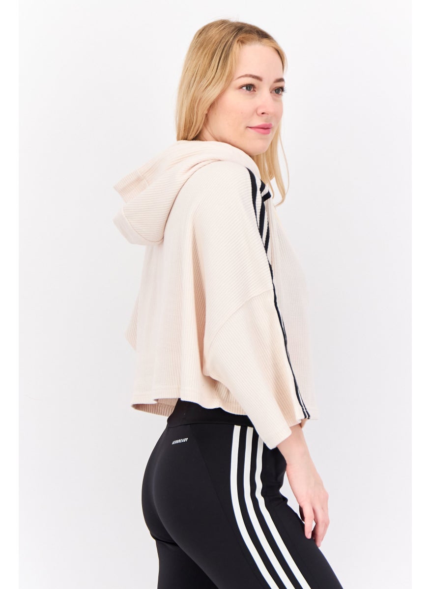Women Sportswear Fit Outdoors Cropped Hooded Sweatshirts, Off White