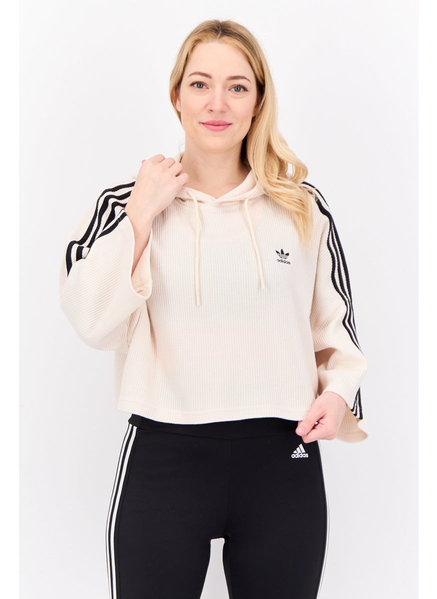 Women Sportswear Fit Outdoors Cropped Hooded Sweatshirts, Off White