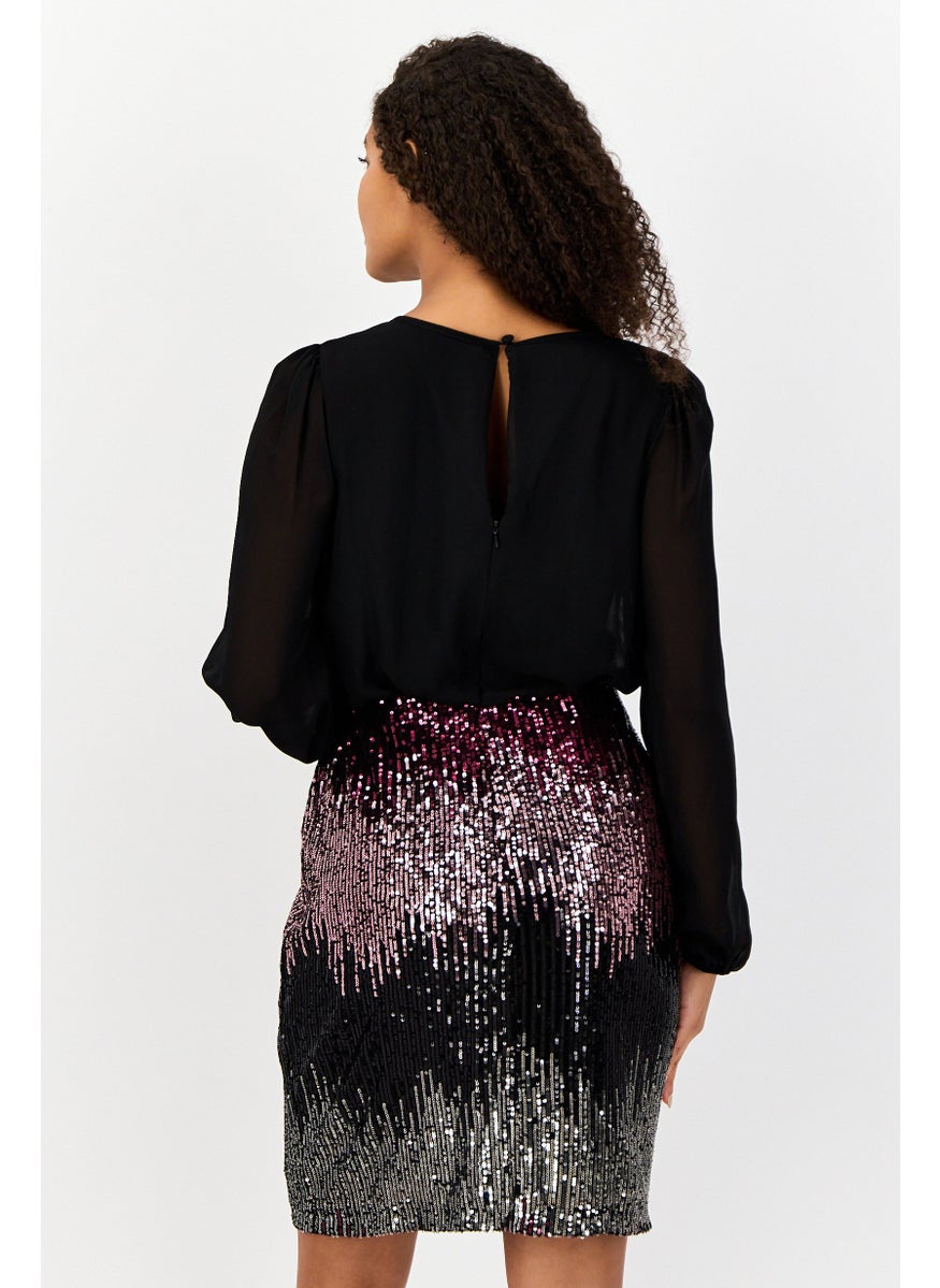 Women Sequins Mini  Party Dress, Multicolour