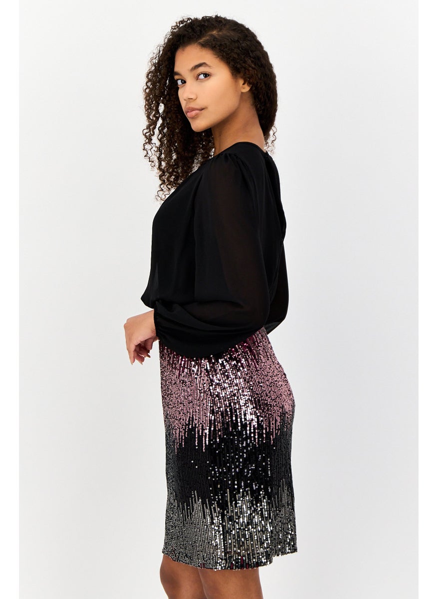 Women Sequins Mini  Party Dress, Multicolour