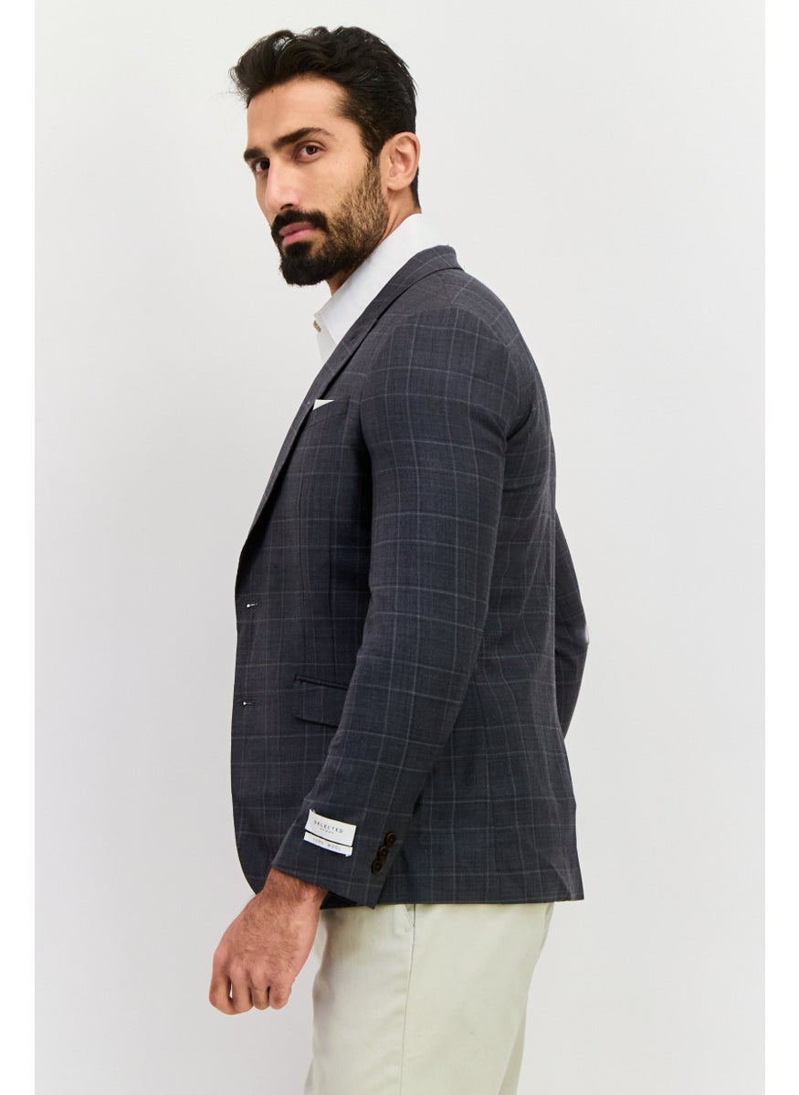 Men Slim Fit Plaid Semi-Formal Blazer, Grey