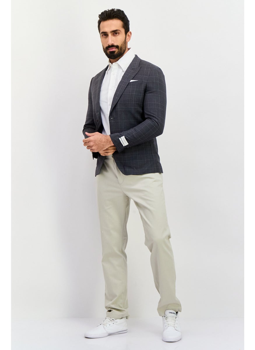 Men Slim Fit Plaid Semi-Formal Blazer, Grey