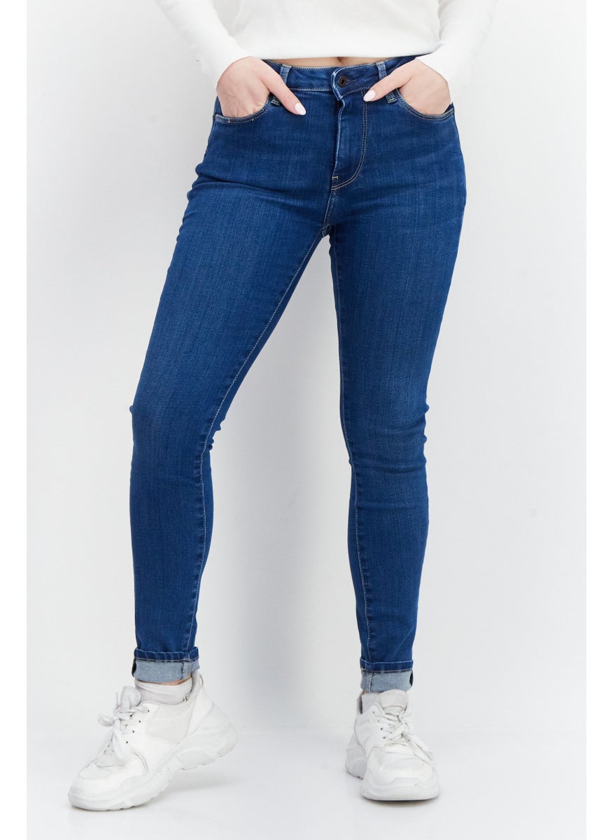 Women Skinny Fit Plain Non-Stretchable Jeans, Blue