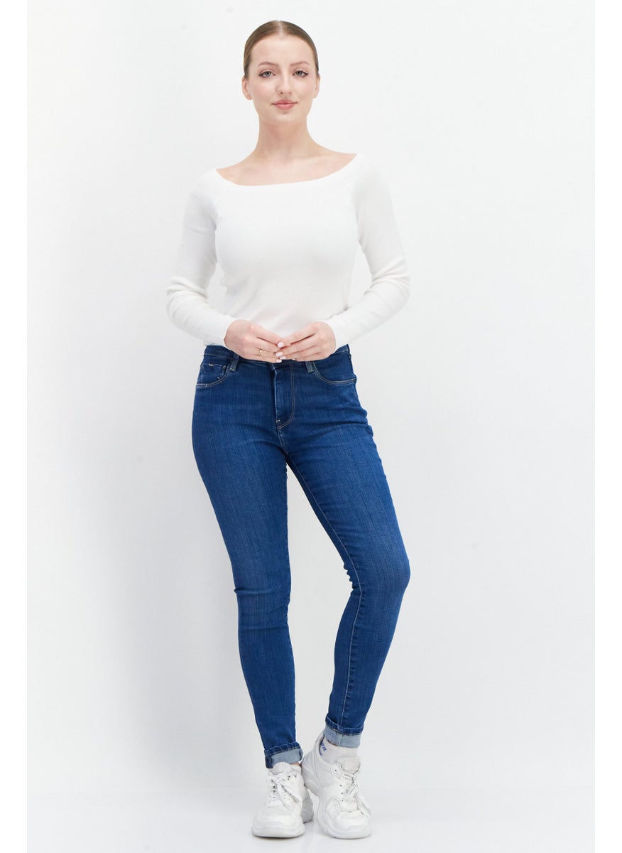 Women Skinny Fit Plain Non-Stretchable Jeans, Blue