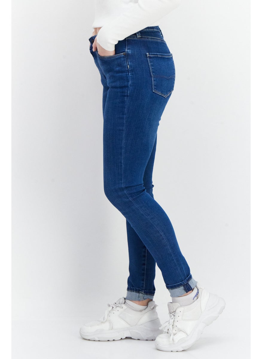 Women Skinny Fit Plain Non-Stretchable Jeans, Blue