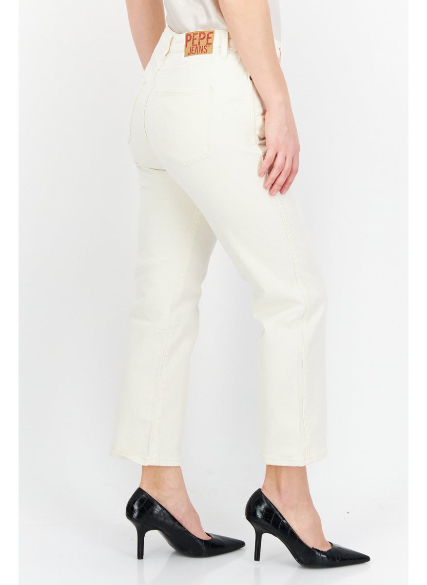 Women Slim Fit Plain Non-Stretchable Jeans, Cream
