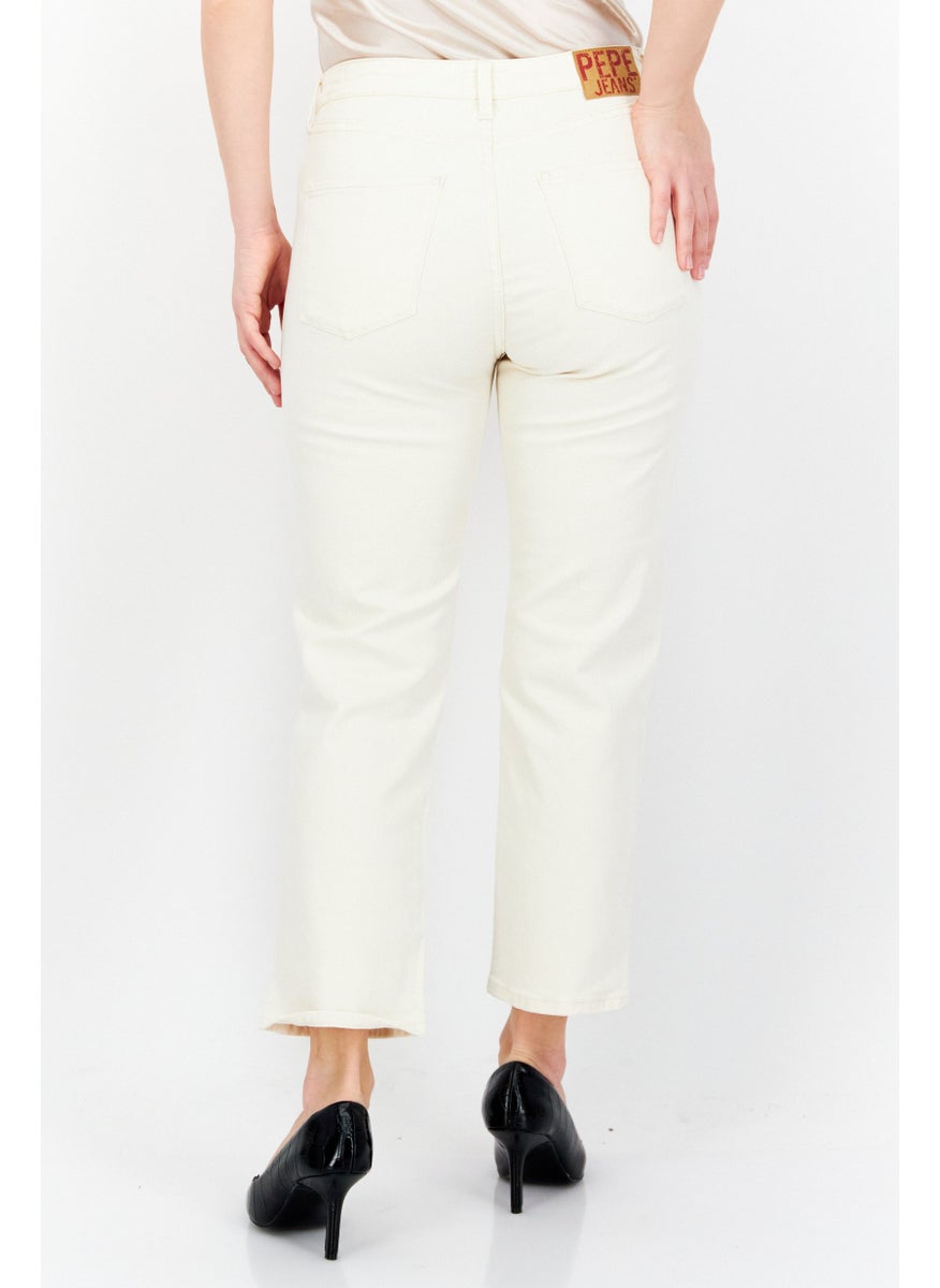 Women Slim Fit Plain Non-Stretchable Jeans, Cream