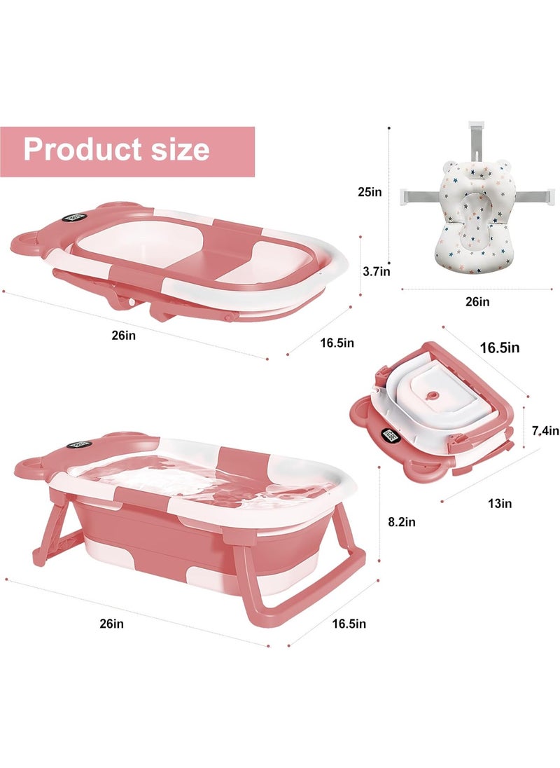 Baby Bath Tub Foldable Baby Bathtub With Temperature Sensing  with Bathmat Cushion Bathtub Baby Tube