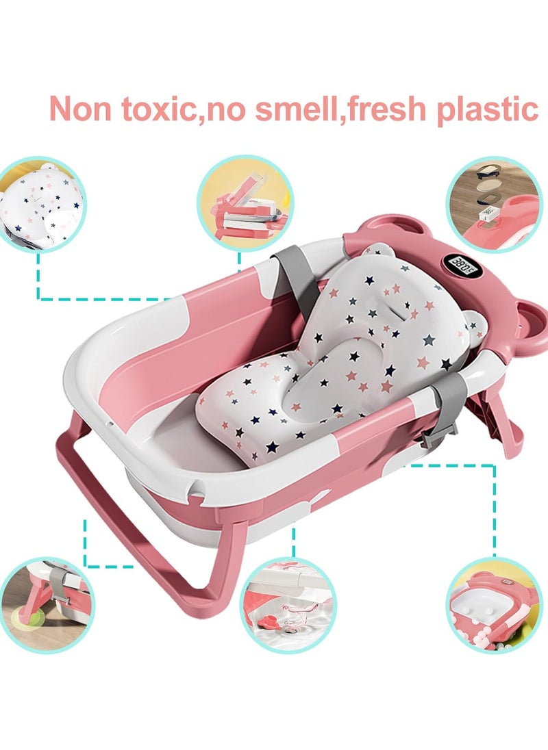 Baby Bath Tub Foldable Baby Bathtub With Temperature Sensing  with Bathmat Cushion Bathtub Baby Tube