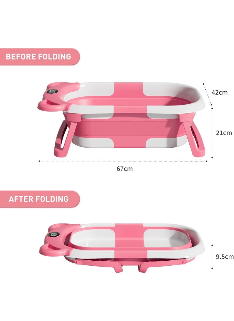 Baby Bath Tub Foldable Baby Bathtub With Temperature Sensing  with Bathmat Cushion Bathtub Baby Tube
