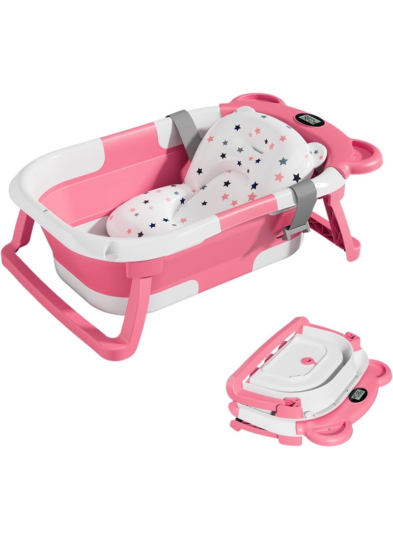 Baby Bath Tub Foldable Baby Bathtub With Temperature Sensing  with Bathmat Cushion Bathtub Baby Tube