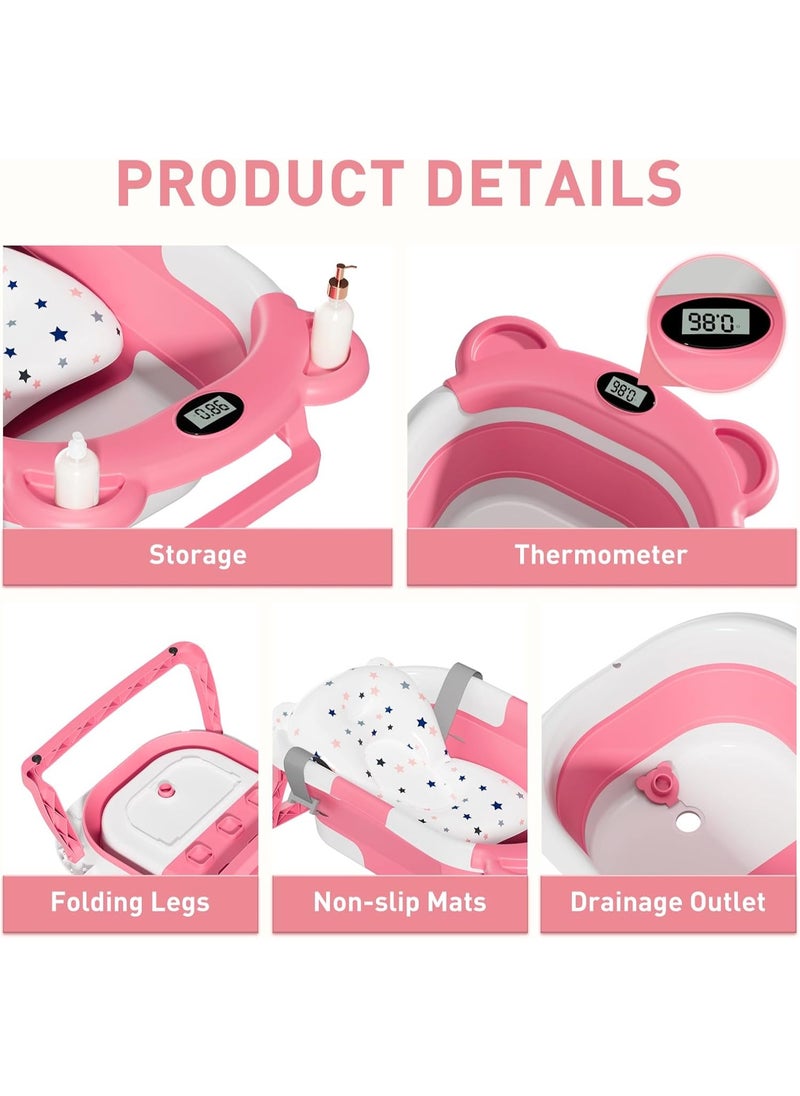 Baby Bath Tub Foldable Baby Bathtub With Temperature Sensing  with Bathmat Cushion Bathtub Baby Tube
