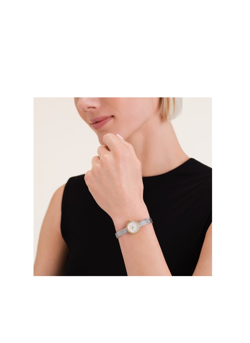 Mini Small Edit White Dial Crystal Duotone Woven Mesh Strap - MWSMG-M06