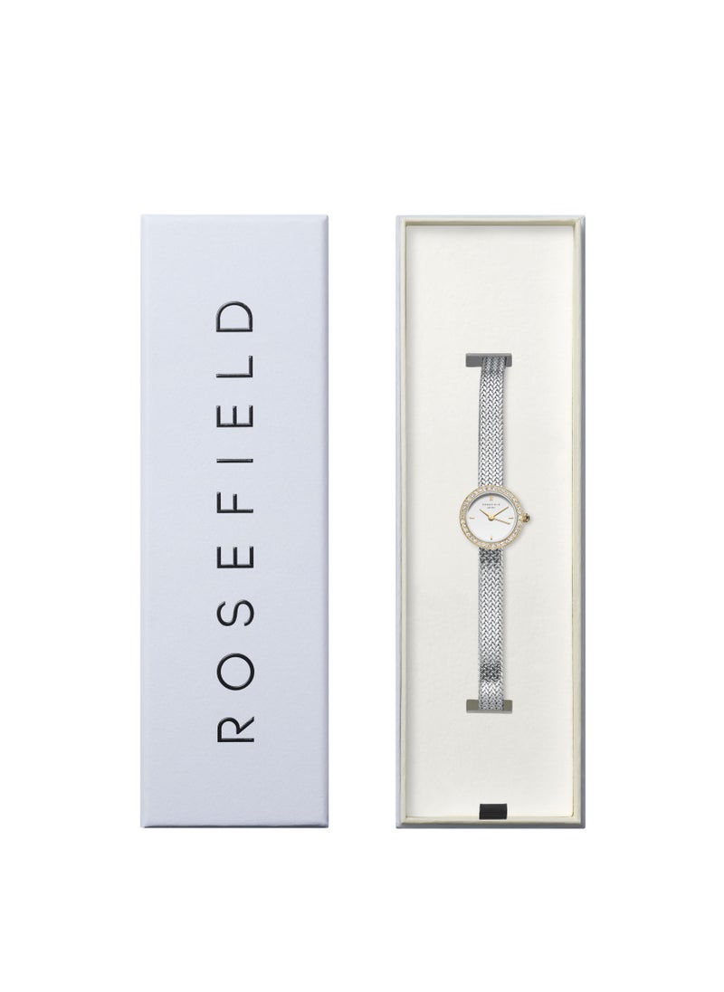 Mini Small Edit White Dial Crystal Duotone Woven Mesh Strap - MWSMG-M06