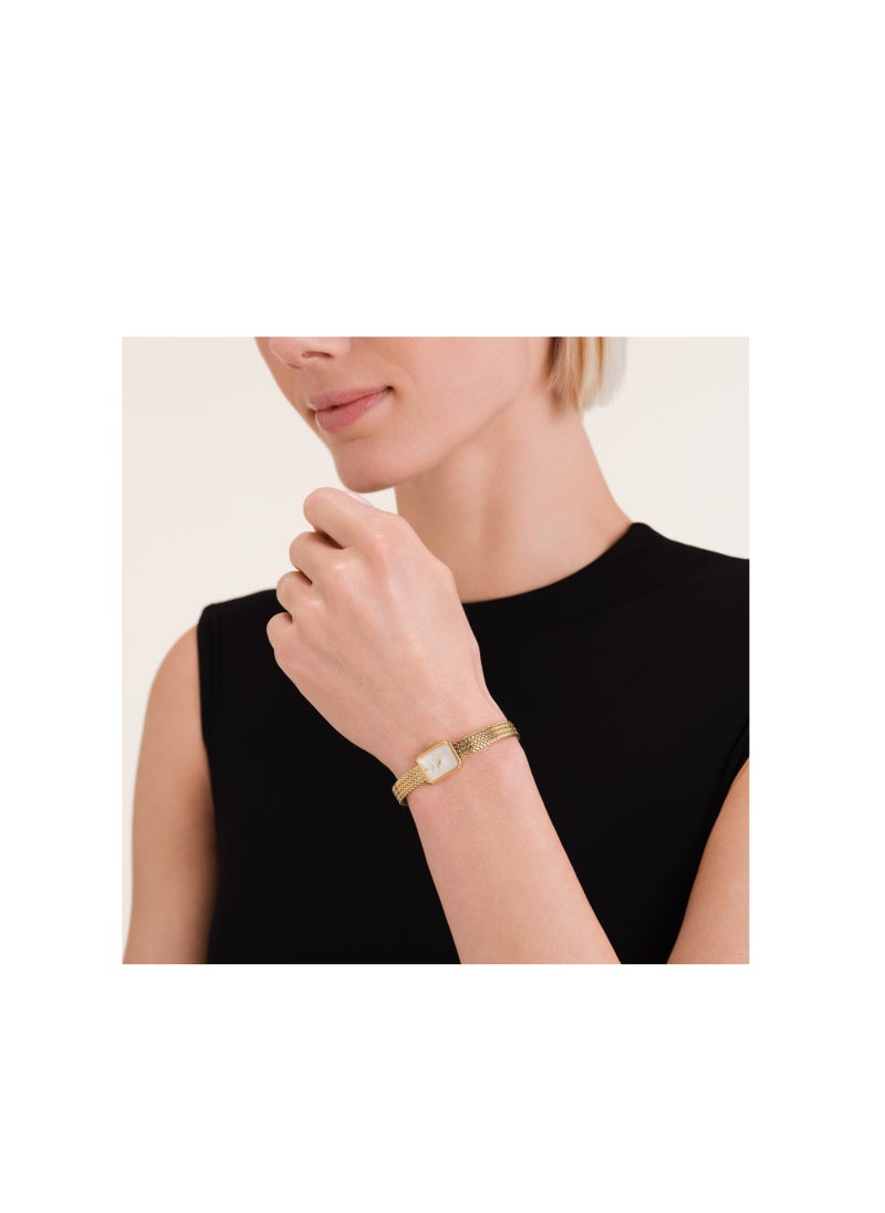 Rosefield Mini Octagon White Dial Gold Woven Mesh Strap