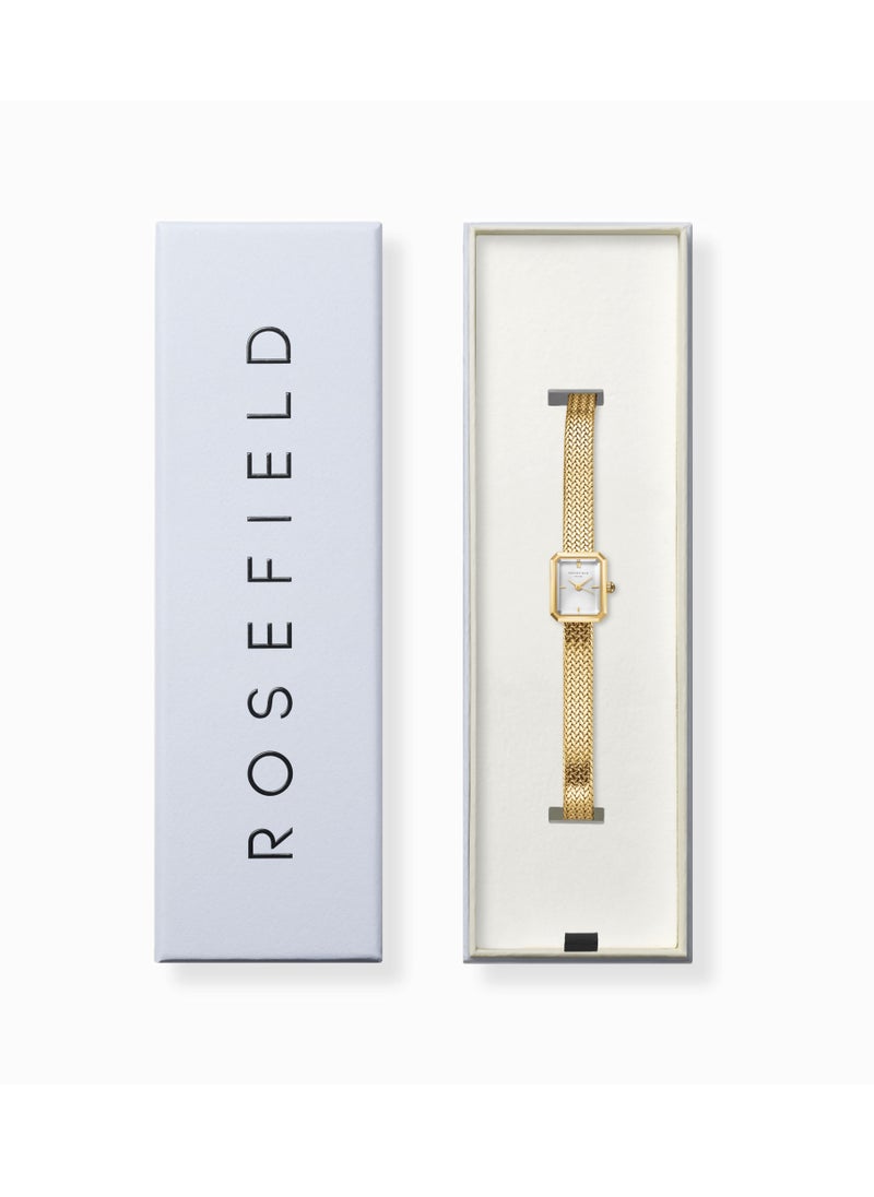 Rosefield Mini Octagon White Dial Gold Woven Mesh Strap