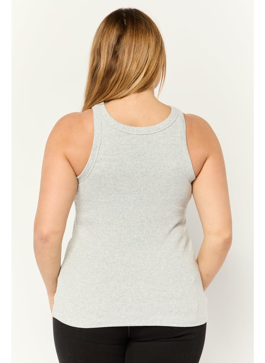 Women Round Neck Sleeveless Ribbed Tank Top, Grey