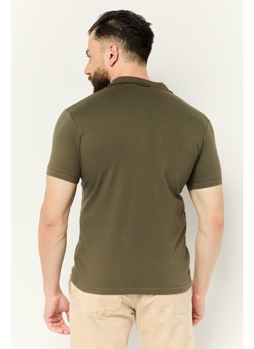Men Regular Fit Embroidered Logo Short Sleeve Polo, Olive