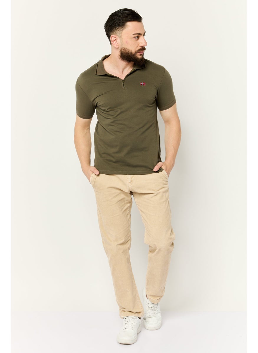 Men Regular Fit Embroidered Logo Short Sleeve Polo, Olive