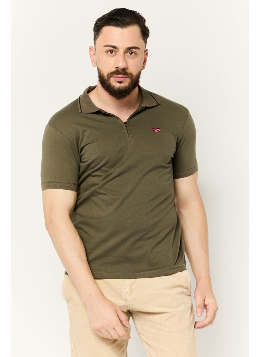 Men Regular Fit Embroidered Logo Short Sleeve Polo, Olive