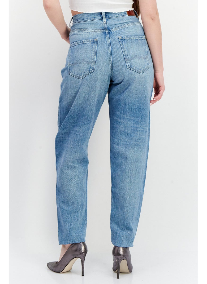 Women Balloon Fit Washed Denim Jeans , Blue