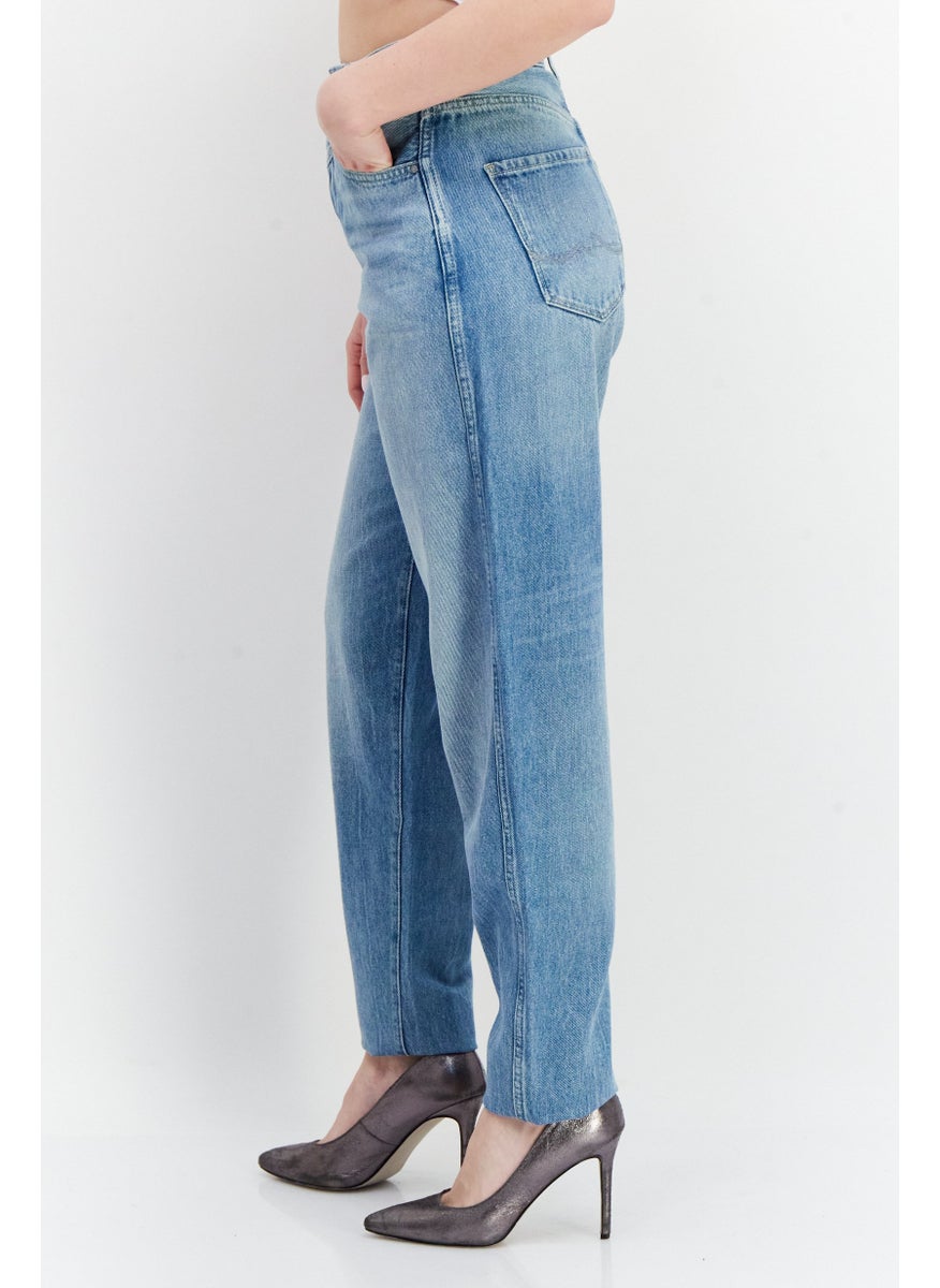 Women Balloon Fit Washed Denim Jeans , Blue
