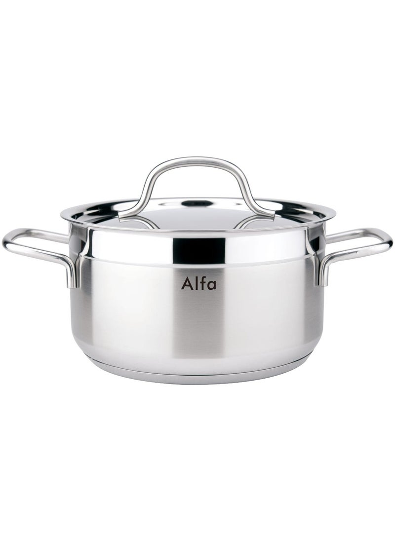 ALFA Stainless Steel Casserole Pot – 2.4L Non-Stick, Oven & Stove Safe | 18x10 cm Durable Cookware with Heat-Resistant Handles | Made in Turkey
