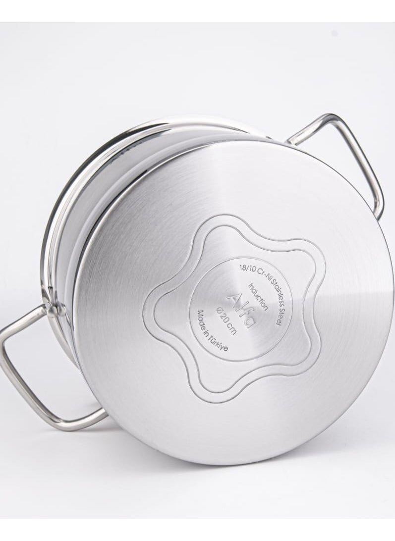 ALFA Stainless Steel Casserole Pot – 2.4L Non-Stick, Oven & Stove Safe | 18x10 cm Durable Cookware with Heat-Resistant Handles | Made in Turkey
