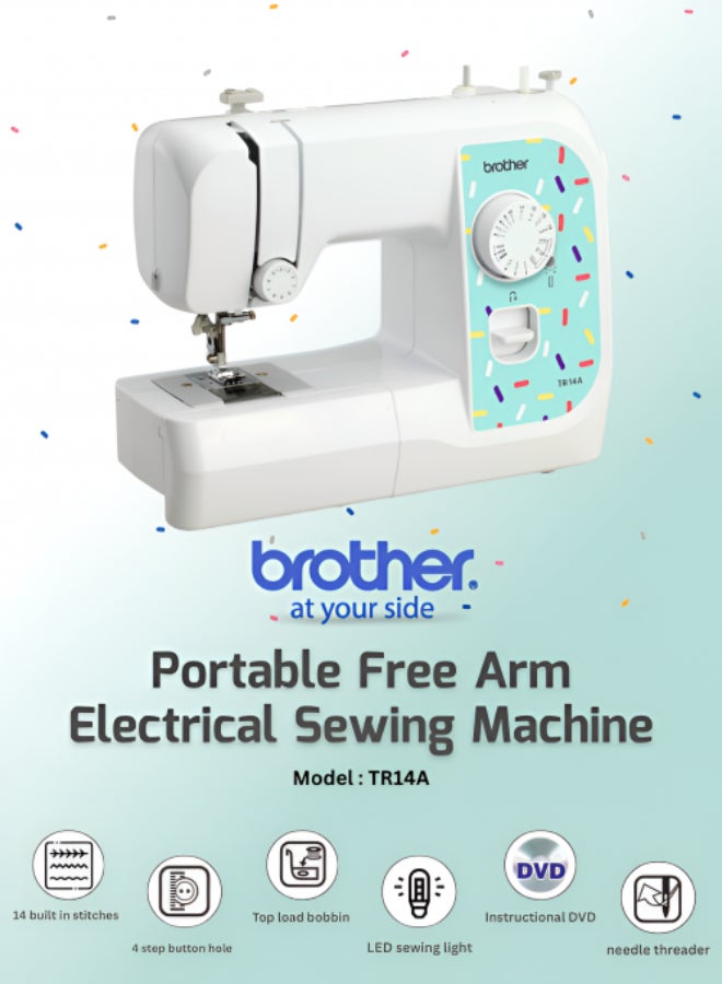 TR14A Portable Free Arm Electrical Sewing Machine Featuring 14 built-in stitches and 4-step buttonhole | Brother Sewing Machine with Top-Load Bobbin and LED Sewing Light | Built-in Needle Threader and Instructional DVD Easy to Use for Beginners and  Home Sewing | White color | Made in Vietnam TR14A White